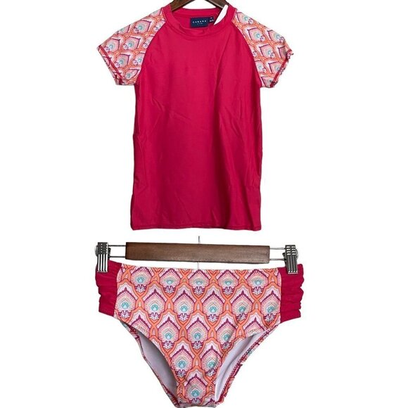 Cabana Life Kids Girls Pink Print Rash Guard Bikini Bottoms Set UPF 50+ Size 12 - Picture 2 of 12